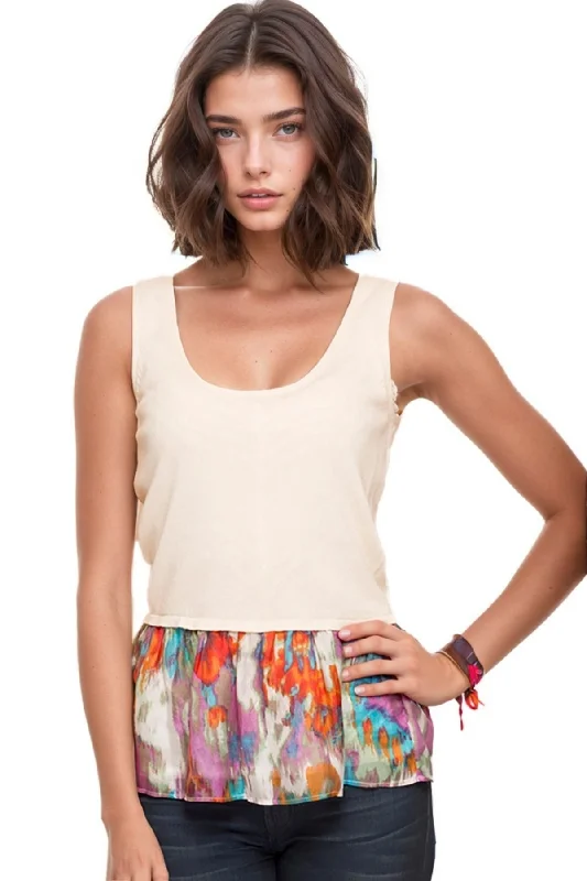 Super Savings Vintage Flounce Print Mixed Media Sweater Tank