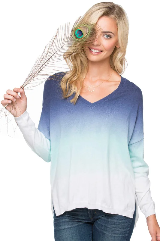 Steals and Deals Zen Deep V Pullover Sweater Dip Dyed Knit