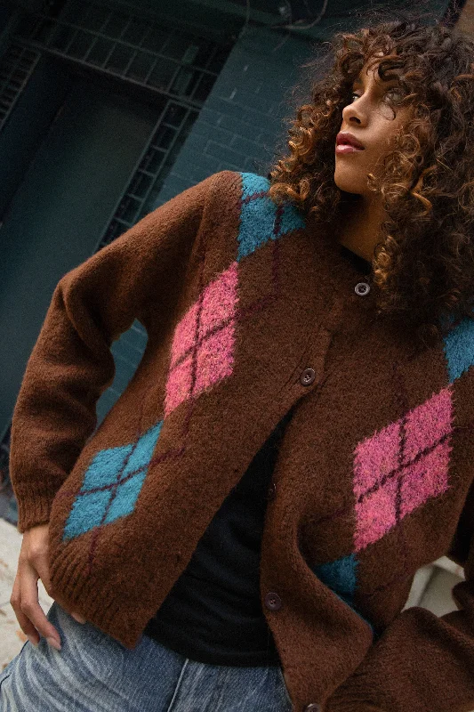 Daily Deals WOOL-BLEND ARGYLE PATTERN CARDIGAN