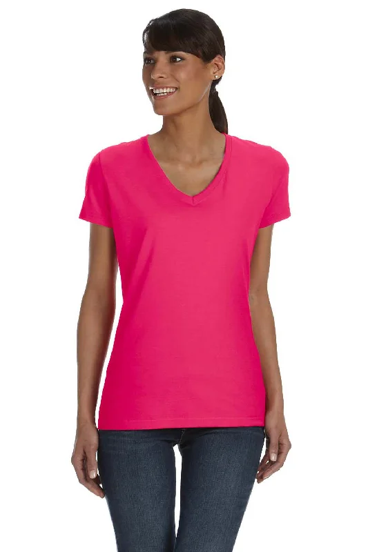 Reduced Price Fruit Of The Loom Womens HD Jersey Short Sleeve V-Neck T-Shirt - Cyber Pink - Closeout
