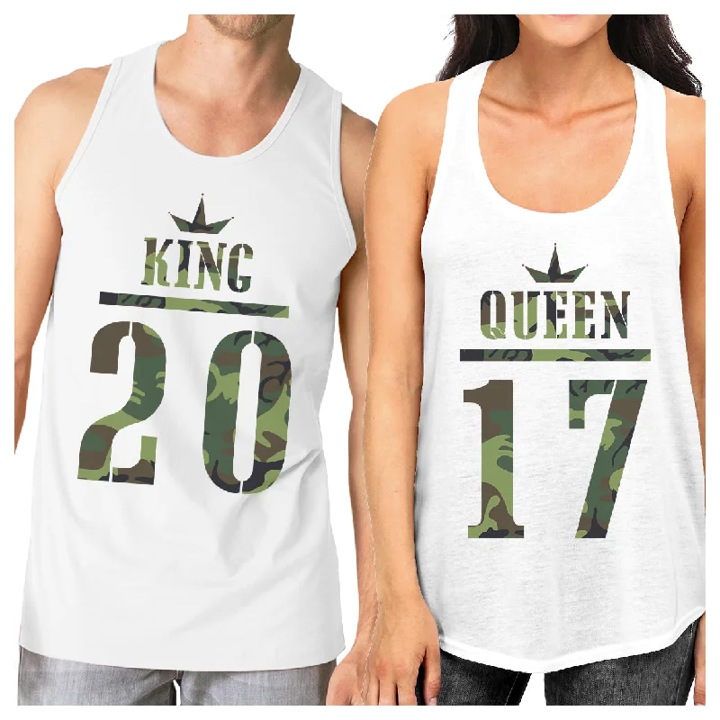 Savings Galore King And Queen Military Pattern Custom Matching Couple White Tank Tops