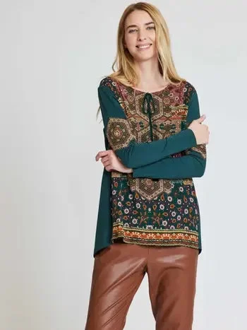 Members Only Belette Tie Front Tunic-Emerald