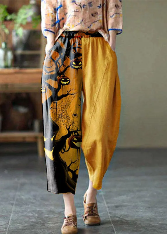 Time-Limited Offer Natural yellow-half pattern Elastic Waist Summer Linen Harem Pants