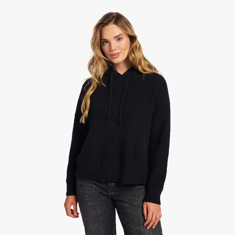 Year-End Clearance Cozy Knit Ribbed Sweater Hoodie | Black