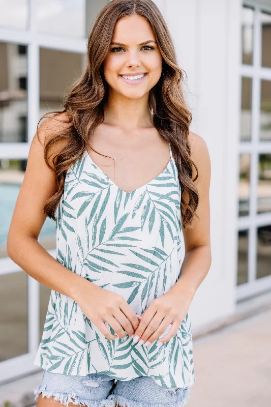 Markdowns Off To Paradise Green Palm Print Tank