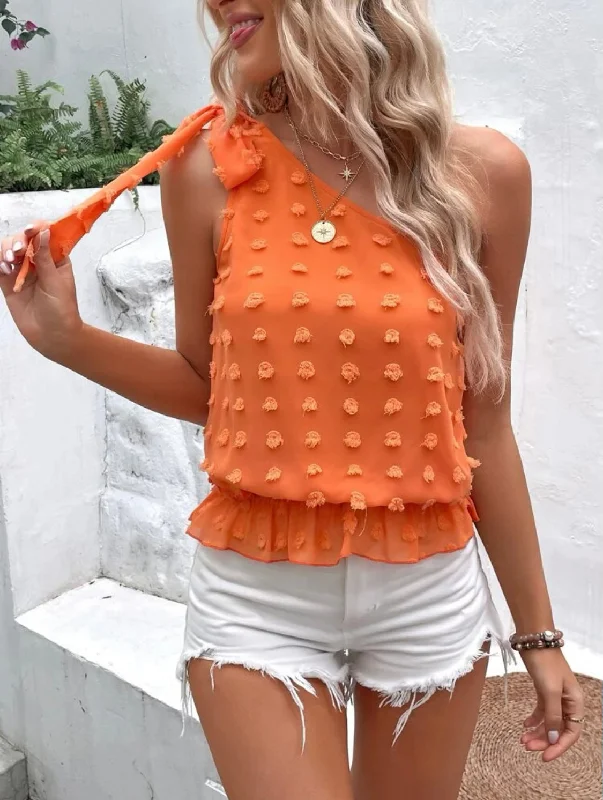 Online Only Orange Off Shoulder Dotted Swiss Top