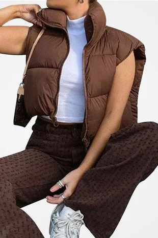 Weekend Specials to Delight Mocha Cropped Puffer Vest