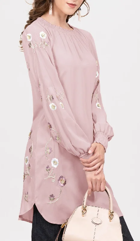 Buy Today Iman Embroidered Formal Long Modest Tunic - Blush Pink