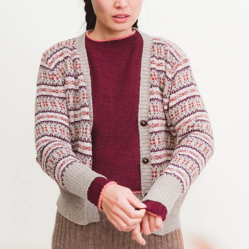 Don't Delay Women's Fairisle Vintage Cardi - 100% Baby Alpaca - Light Brown/Rust (S-L)