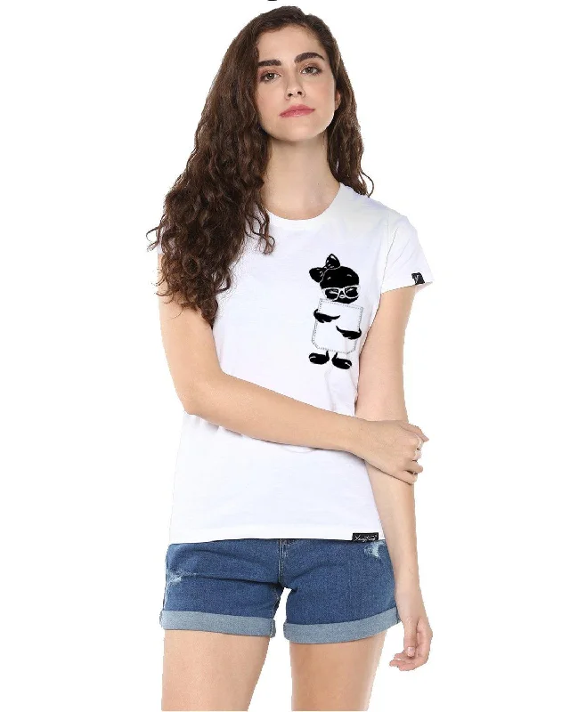 Clearance Sale Womens Half Sleeve Tweety Printed White Color Tshirts
