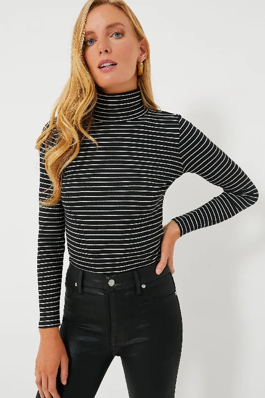 Instant Deal Black and White Stripe Lexi Rib Turtleneck