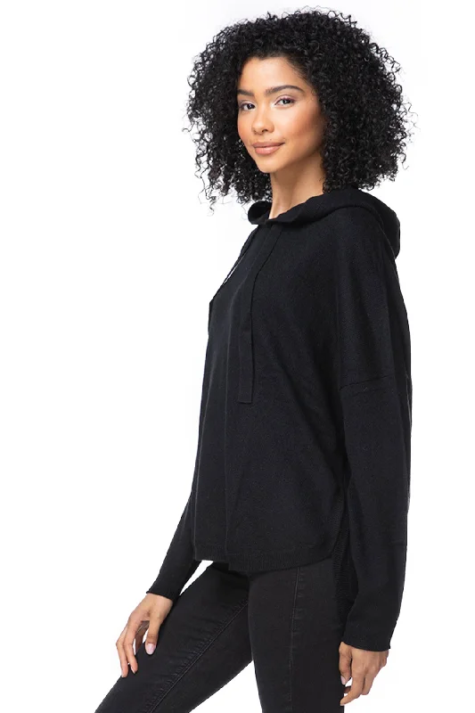 Discount Extravaganza Quinn Washable Cashmere Hoodie Sweater in Black