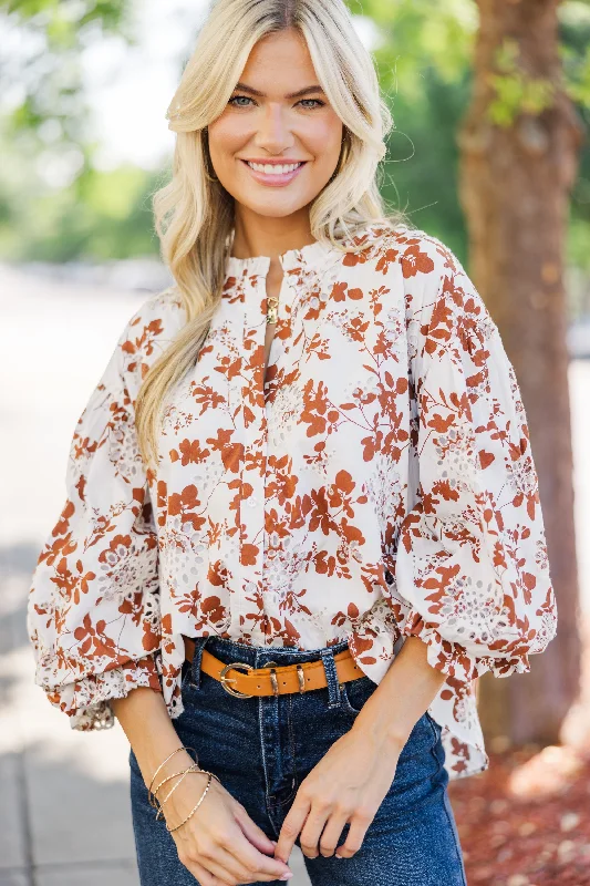 Weekend Specials to Love Take Your Turn Rust Orange Textured Blouse