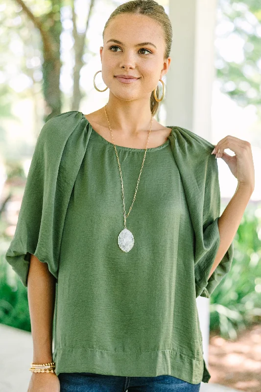 Exclusive Online Offer Point It Out Olive Green Satin Blouse