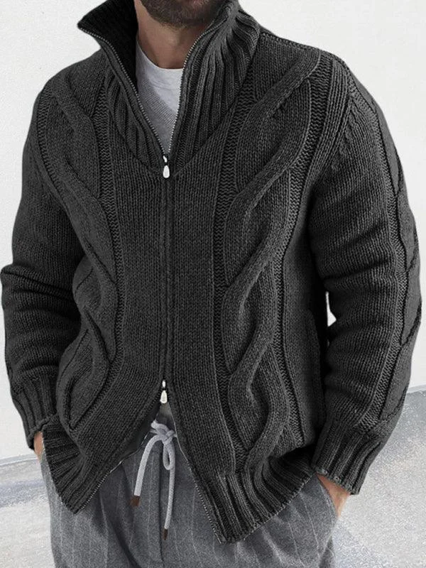 Exclusive Online Offer Cable Zipper Men Cardigan Turtleneck Sweater