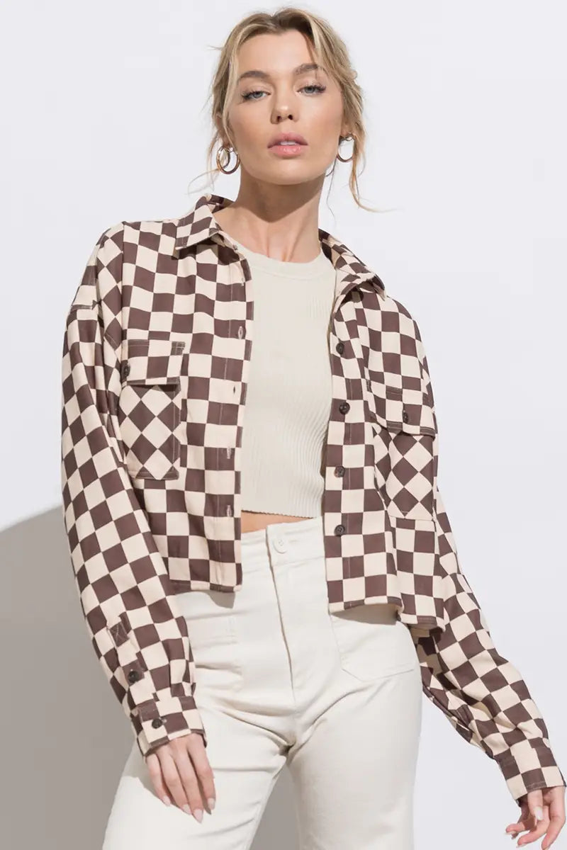 YEAR-End Clearance Checkered Crop Jacket