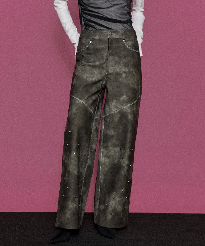 Special Price 【SALE】Studs Vegan Leather Straight Pants