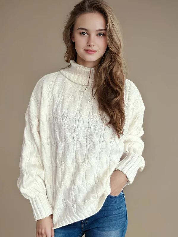 Last Chance Cable-Knit Turtleneck Long Sleeve Sweater