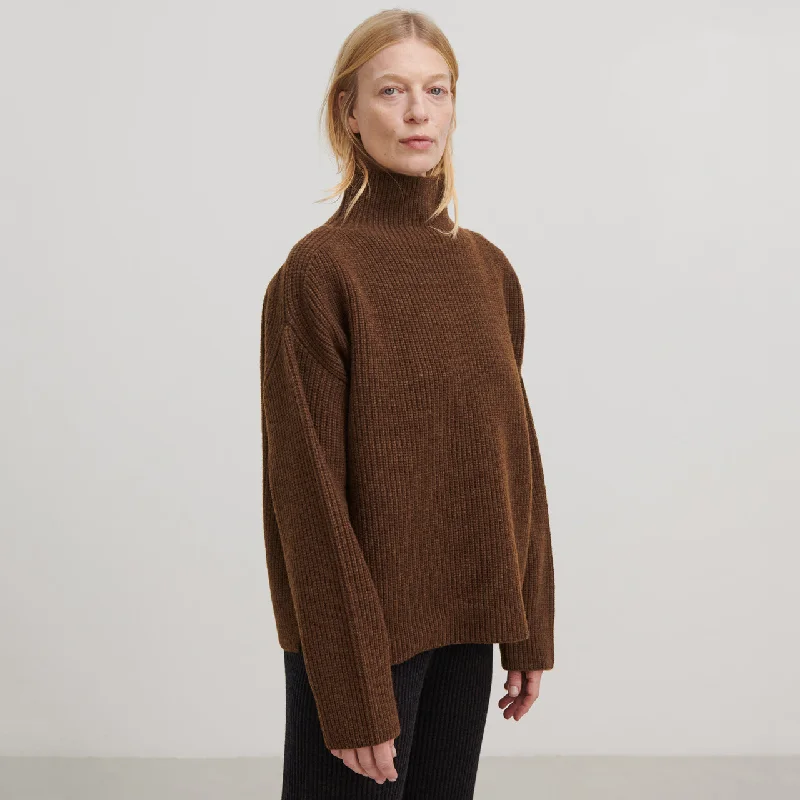 Instant Deal Women's Chunky Rib Sweater - 100% Lambswool - Amber (XS-S)