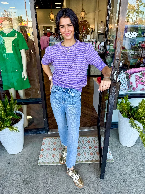 Savings Soar This Weekend Gracie Striped Sweater: Lavender