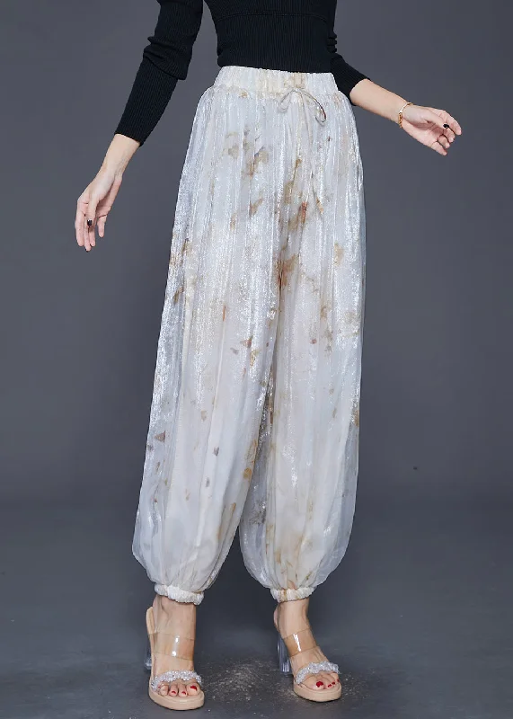 Must-Have Deals Style White Elastic Waist Tie Dye Silk Harem Pants Fall