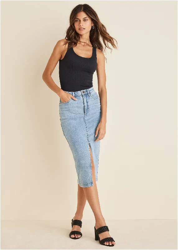 Don't Miss Denim Midi Skirt - Light Wash