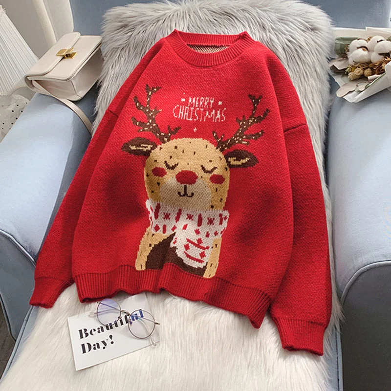 Flash Sale Christmas elk sweater women's thickened sweater top  4919