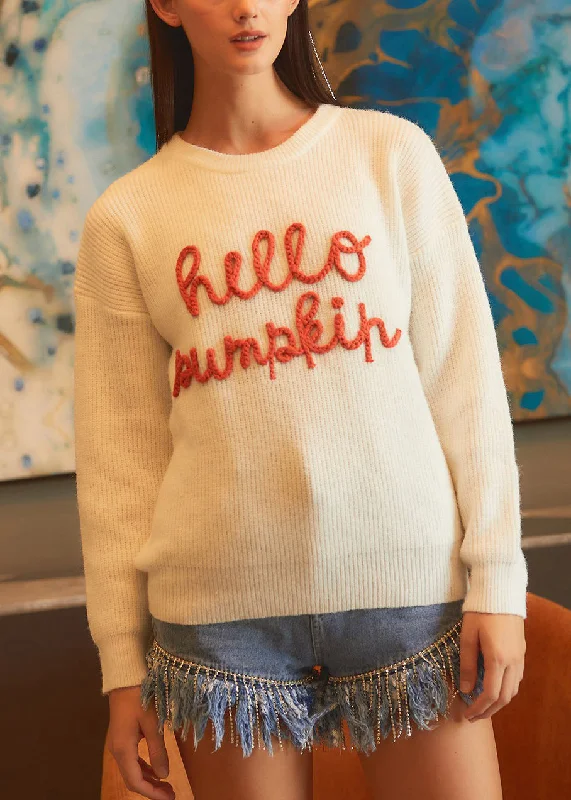 Weekend Bargains to Grab Simple Beige Letter Hollow Out Cozy Knit Sweaters Fall