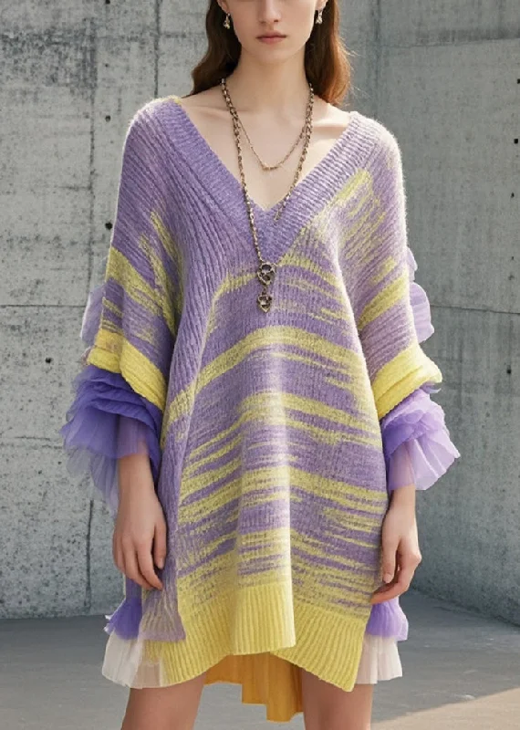 Now or Never DIY Multicolor Tie Dye Patchwork Tulle Sweater Dress Fall