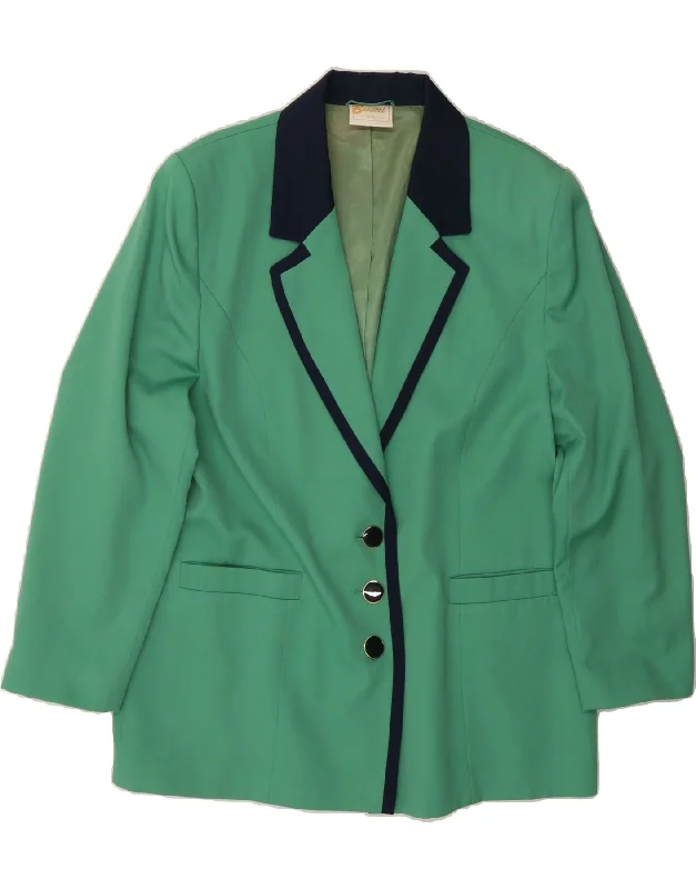 Extra Savings VINTAGE Womens 3 Button Blazer Jacket UK 20 2XL Green Polyester