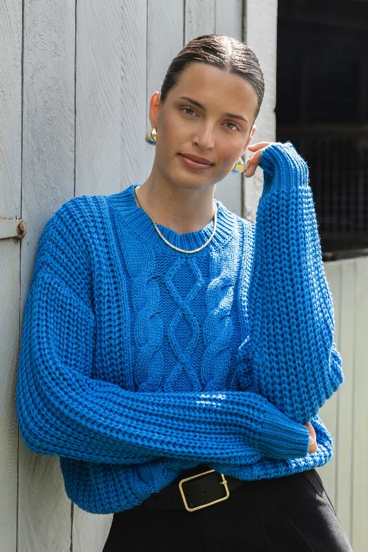 Savings Galore Wyatt Sky Blue Cable Knit Jumper