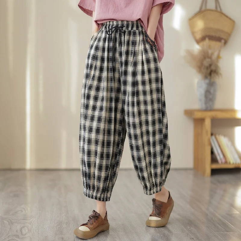 Extra Discounts Women Spring Casual Loose Plaid Harem Pants