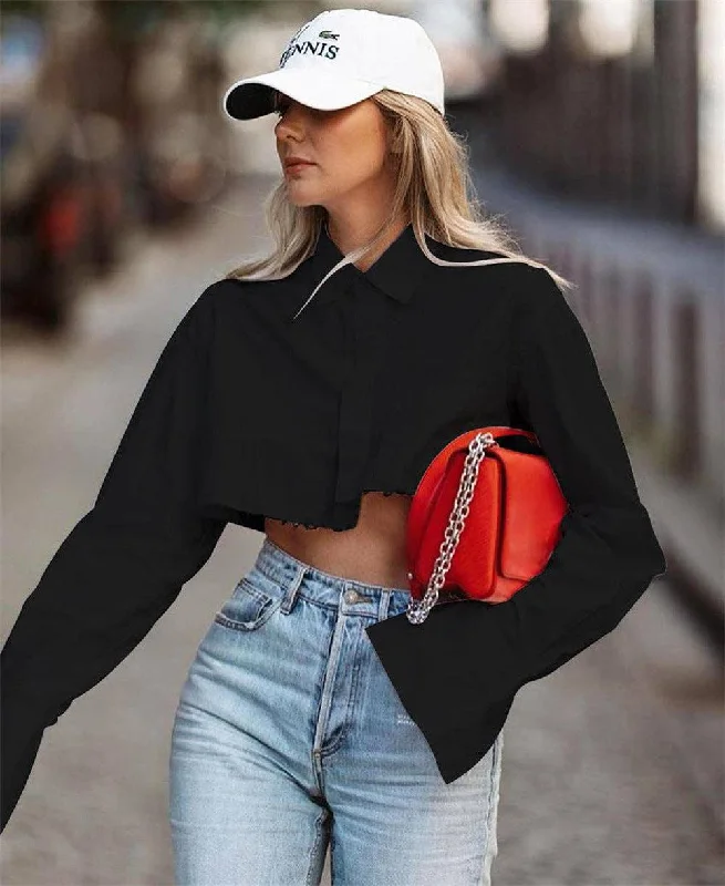 Unbeatable Prices Dark Magic Lapel Pocket Botton Down Crop Shirt