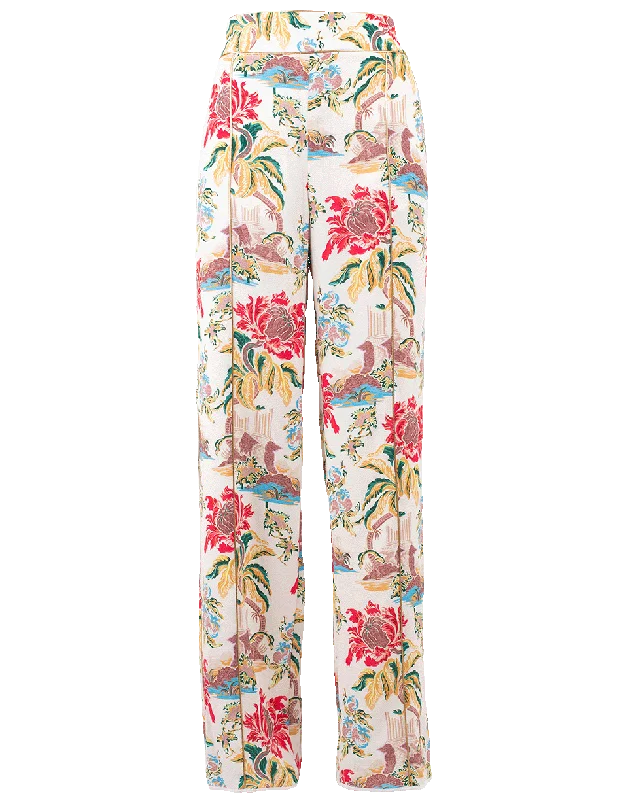 Year-End Sale Flower Print Crepe Trousers
