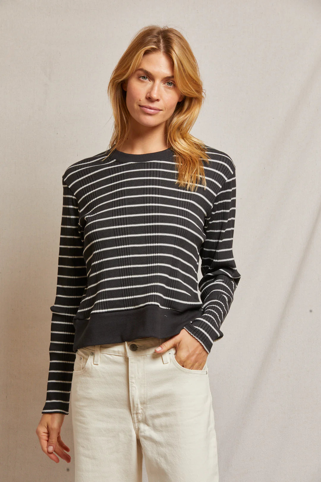 Limited Time Offer Perfect White Tee - Stef Striped Boxy L/S Tee
