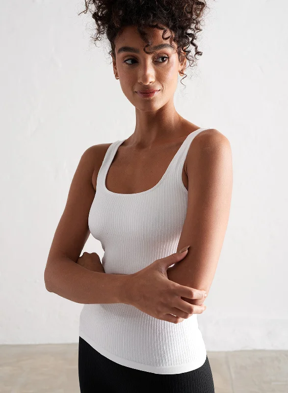 Deep Savings White Ribbed Seamless Singlet