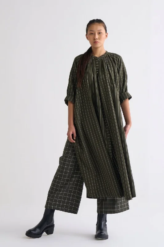 Deep Savings Gather Neck Shirt - Olive Stripe