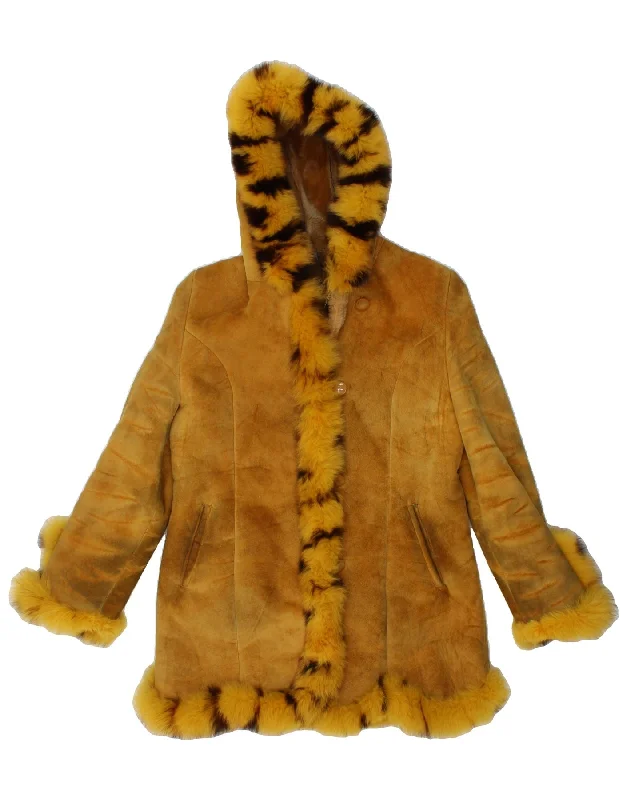 Today Only MODERN RARITY Womens Hooded Sherpa Jacket UK 22 3XL Yellow Animal Print