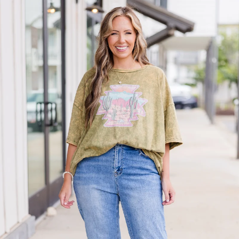 Weekend Deals That Wow Wild Out Here Acid Wash Boyfriend Tee, Golden Olive