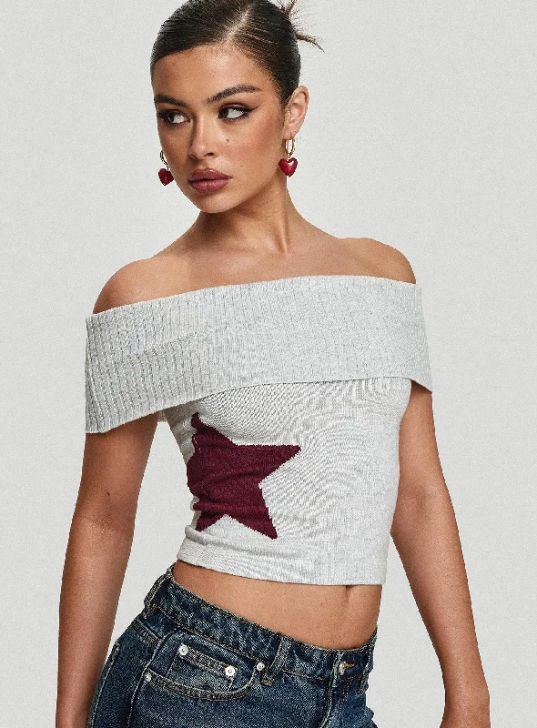 Overstock Jacquiel Off The Shoulder Top Grey