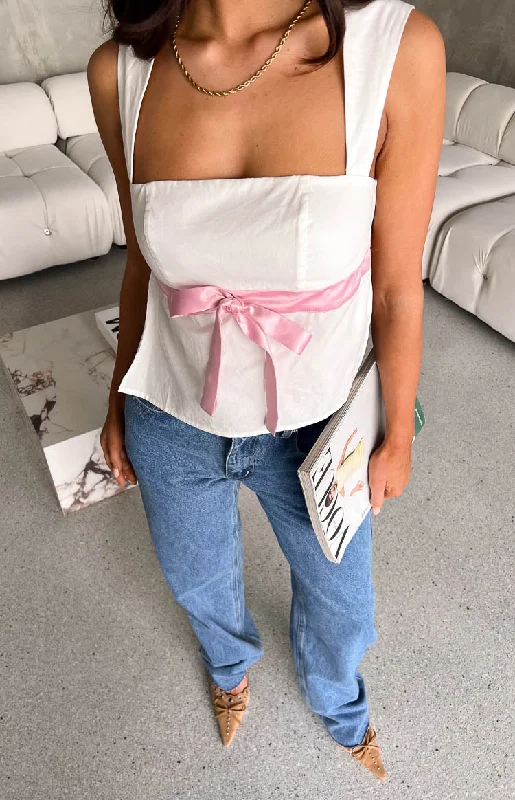 Price Reduction Mika White Ribbon Tie Back Top