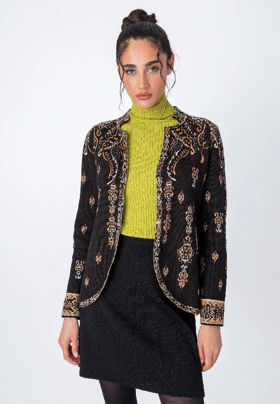 Weekend Offers That Amaze Ornamental Jacquard Cardigan - Black