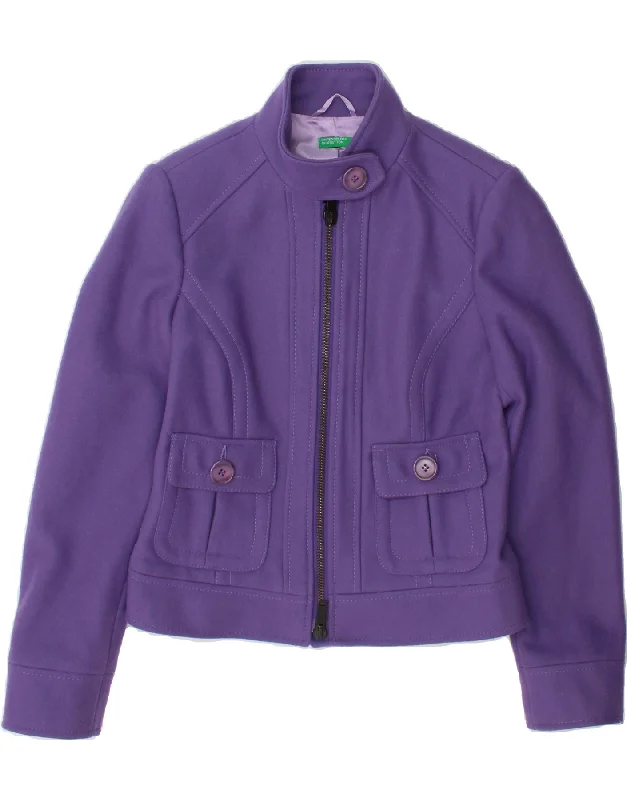 Price Smash BENETTON Womens Bomber Jacket IT 42 Medium Purple Polyamide