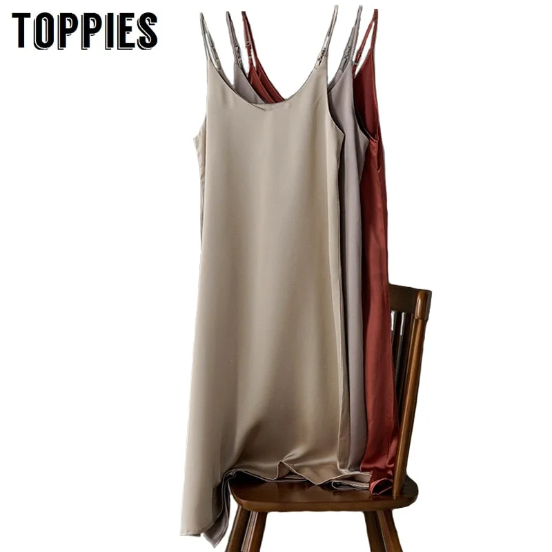 Massive Deal Toppies 2020 Spring Summer Women Satin Dress party Luxury Shiny Sundress Imitation Silk Dress