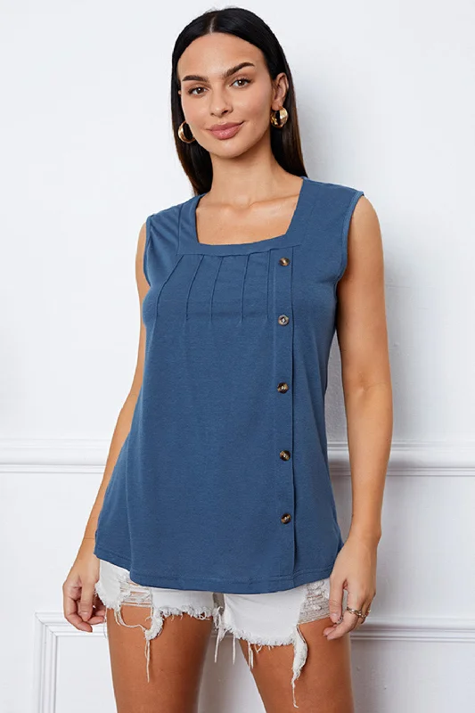 The Best Prices Square Neck Decorative Button Tank