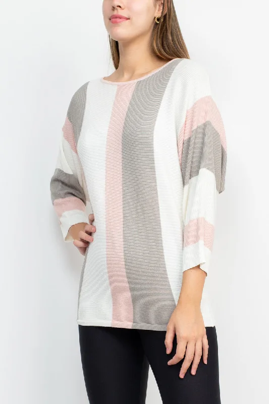 Can't Be Beat Cyrus Boat Neck 3/4 Sleeve Multi Color Knit Sweater by Curated Brands
